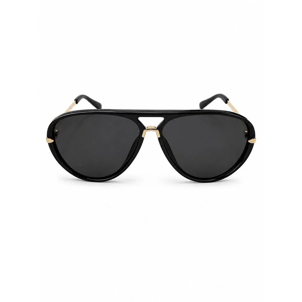 Black Gold Aviator Sunglasses Unisex Oversized Fashion Retro Shield UV Style